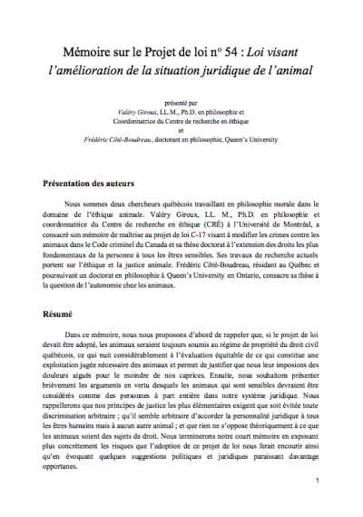 Mémoire sur le Projet de loi 54